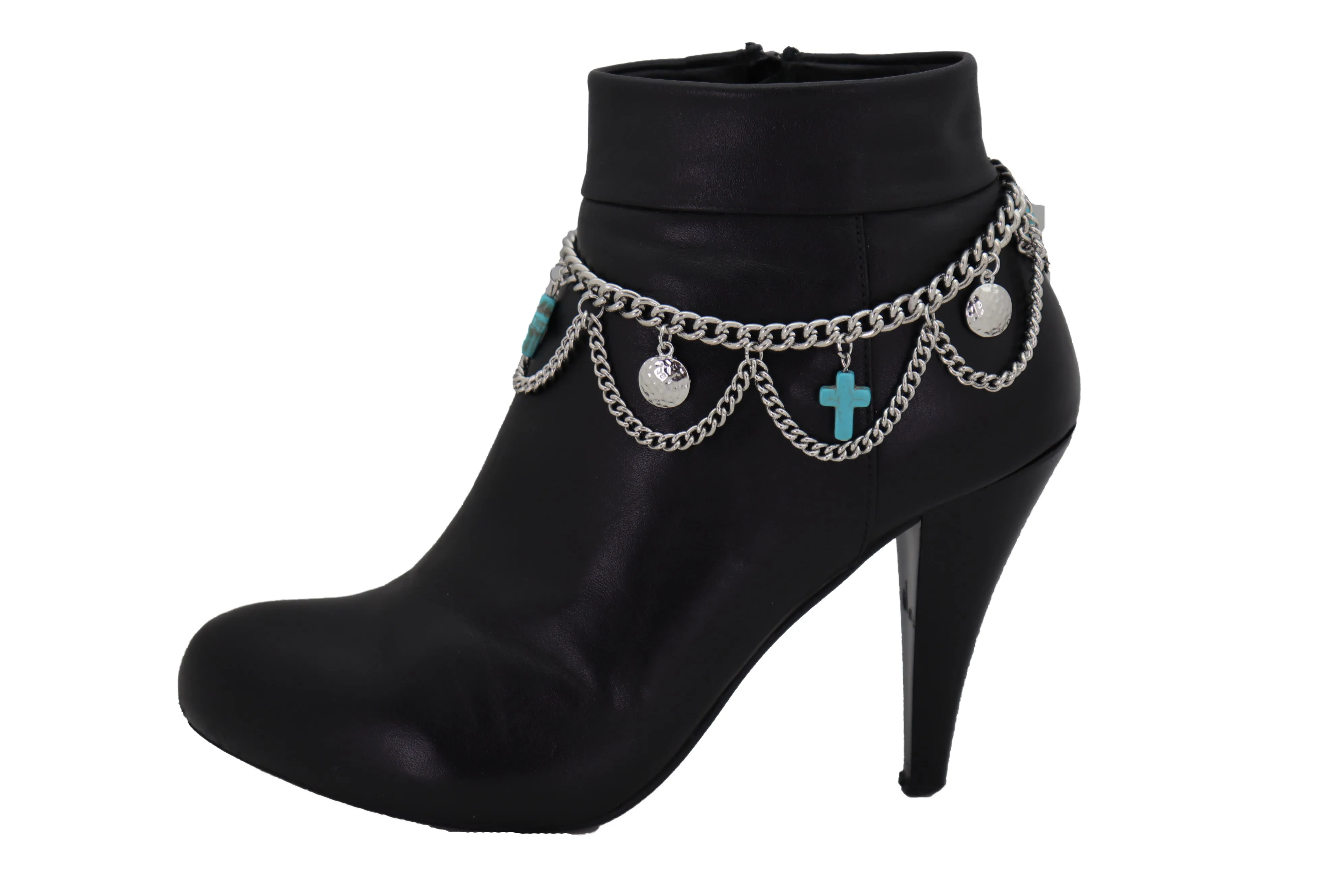 Turquoise Cross Charms Multi Wave Metal Boot Chain