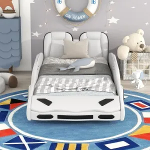 Twin Size Cool Design Race Car-Shaped Platform Bed with Wheels Two