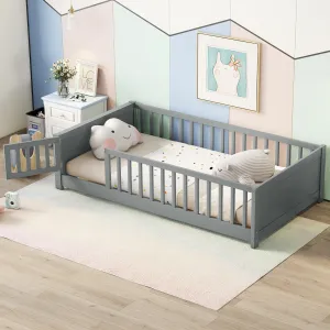 Twin Size Pine Wood Floor Platform Bed Frame with Built-in Book