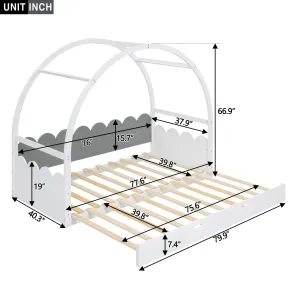 Twin Size Pine Wood Frame Platform Bed with Stretchable Vaulted Roof