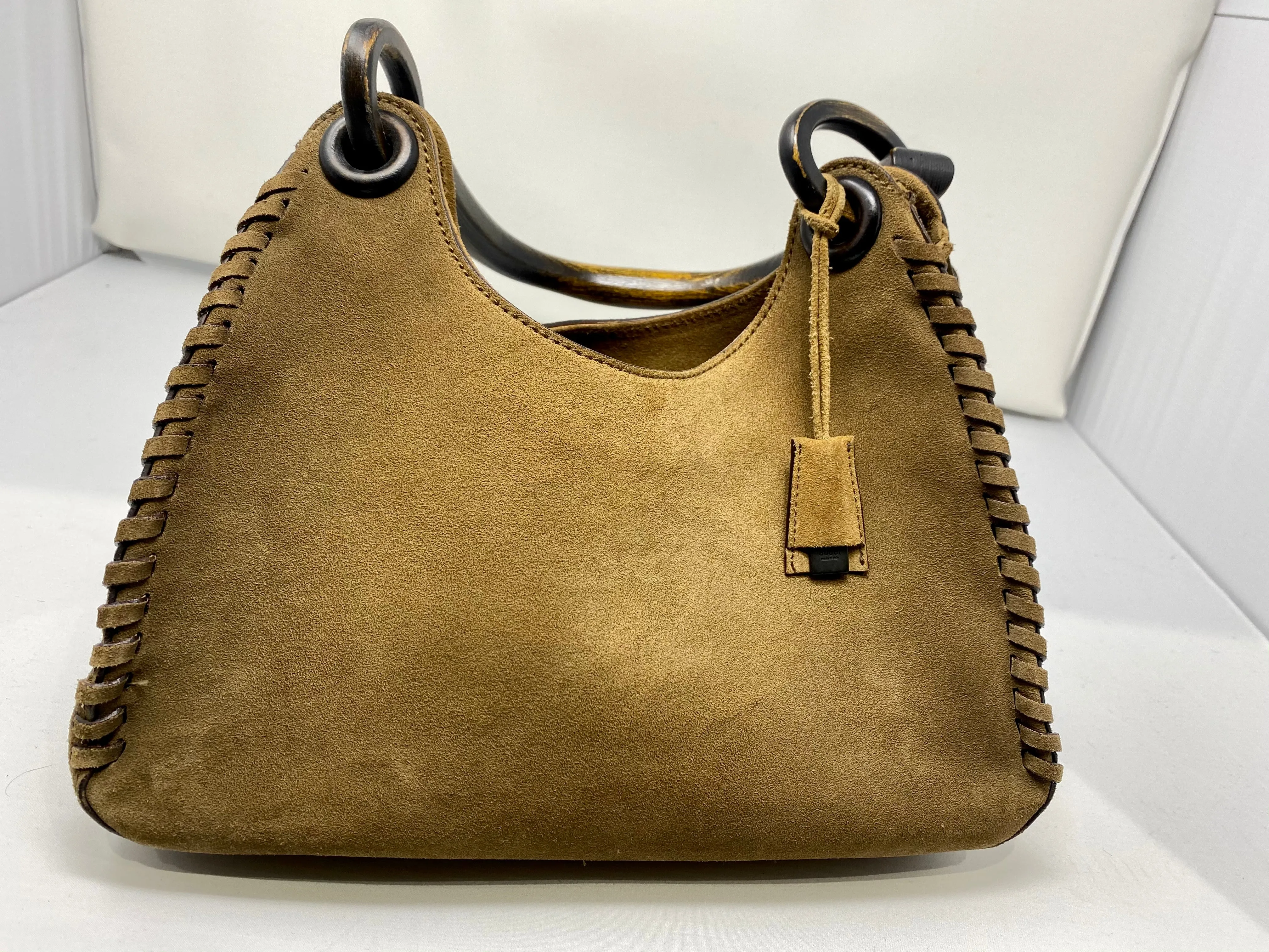 Vintage: Gucci suede Whip Stitch with wooden top handle bag