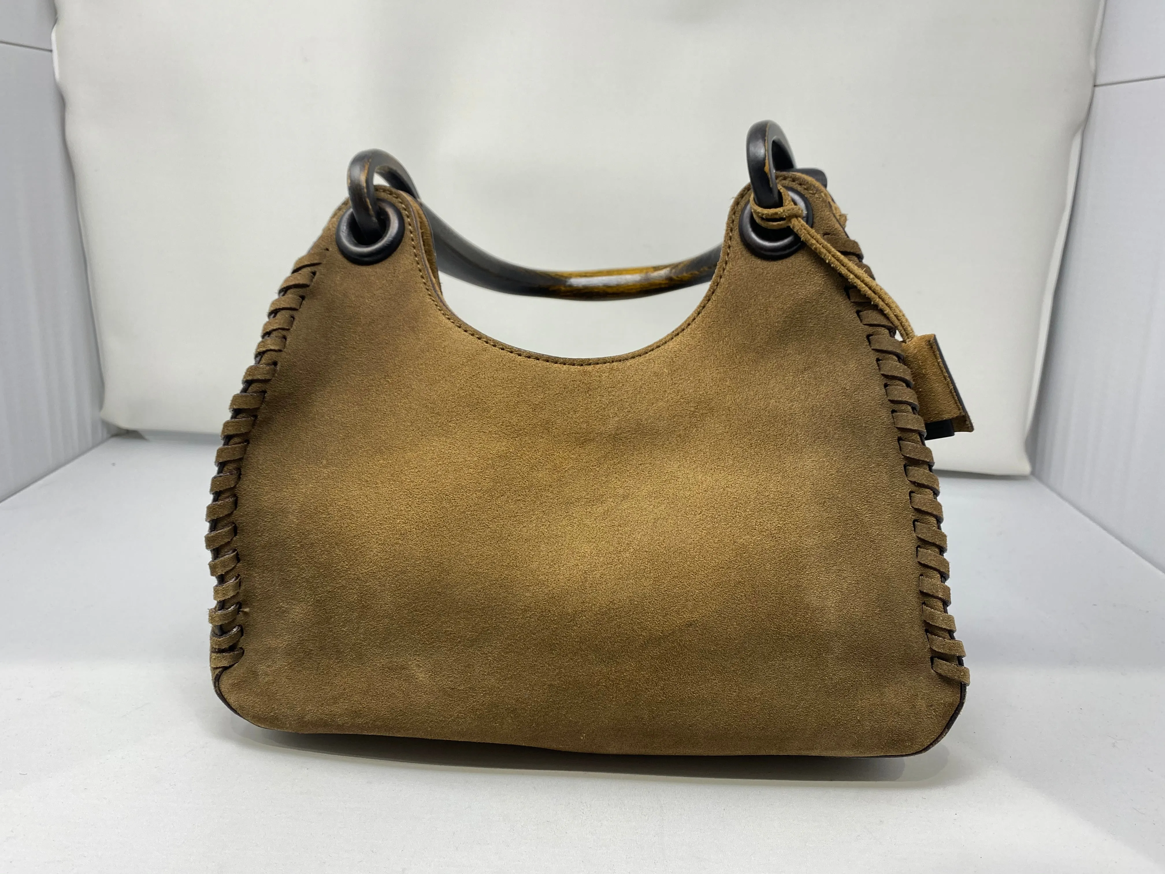 Vintage: Gucci suede Whip Stitch with wooden top handle bag