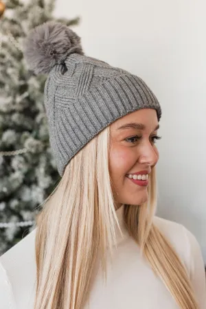 Warm & Bright Knit Pom Beanie- Grey