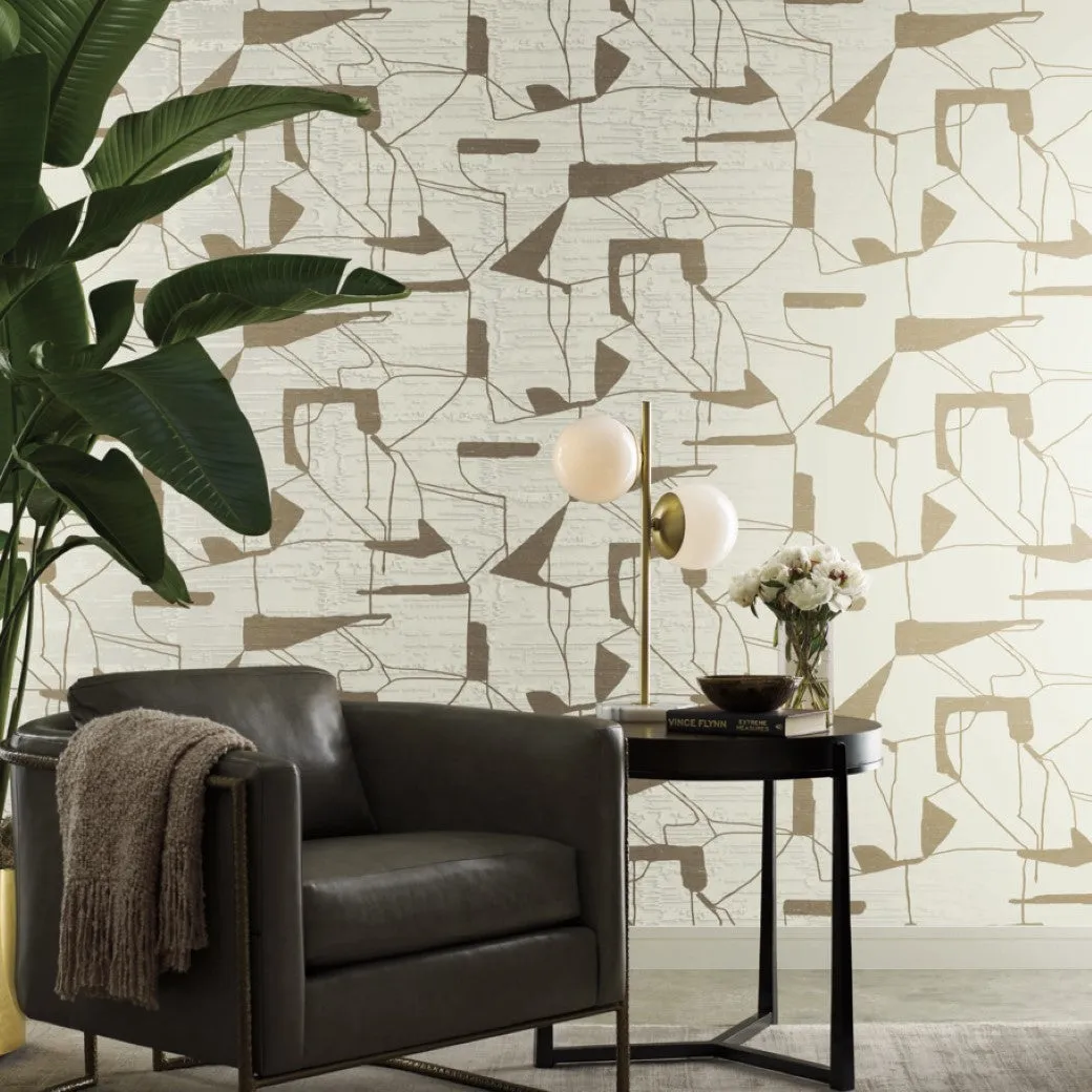 Warm Grey & Gold Harlowe Wallpaper (57 SqFt)
