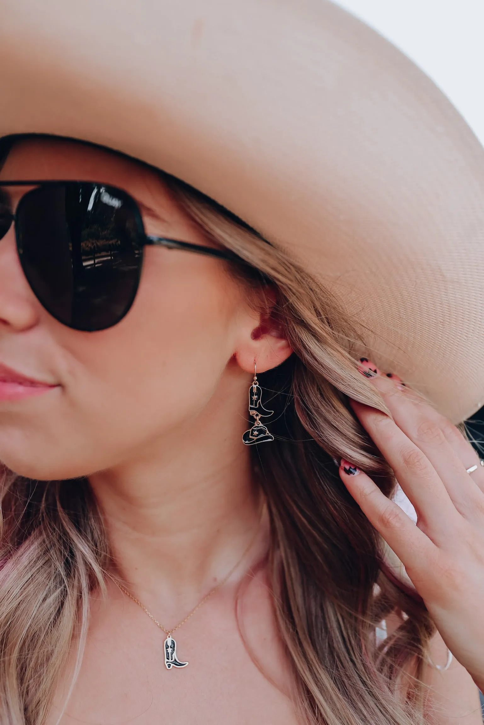 Western Hat/Boot Dangle Earrings - Black