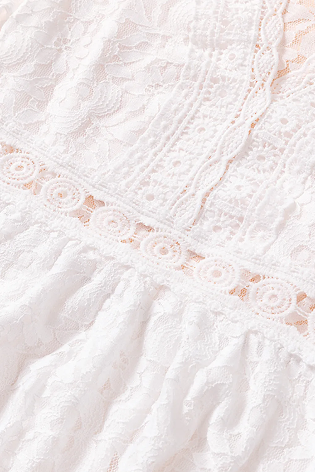White Lace V Neck See-through Sleeve Mini Dress