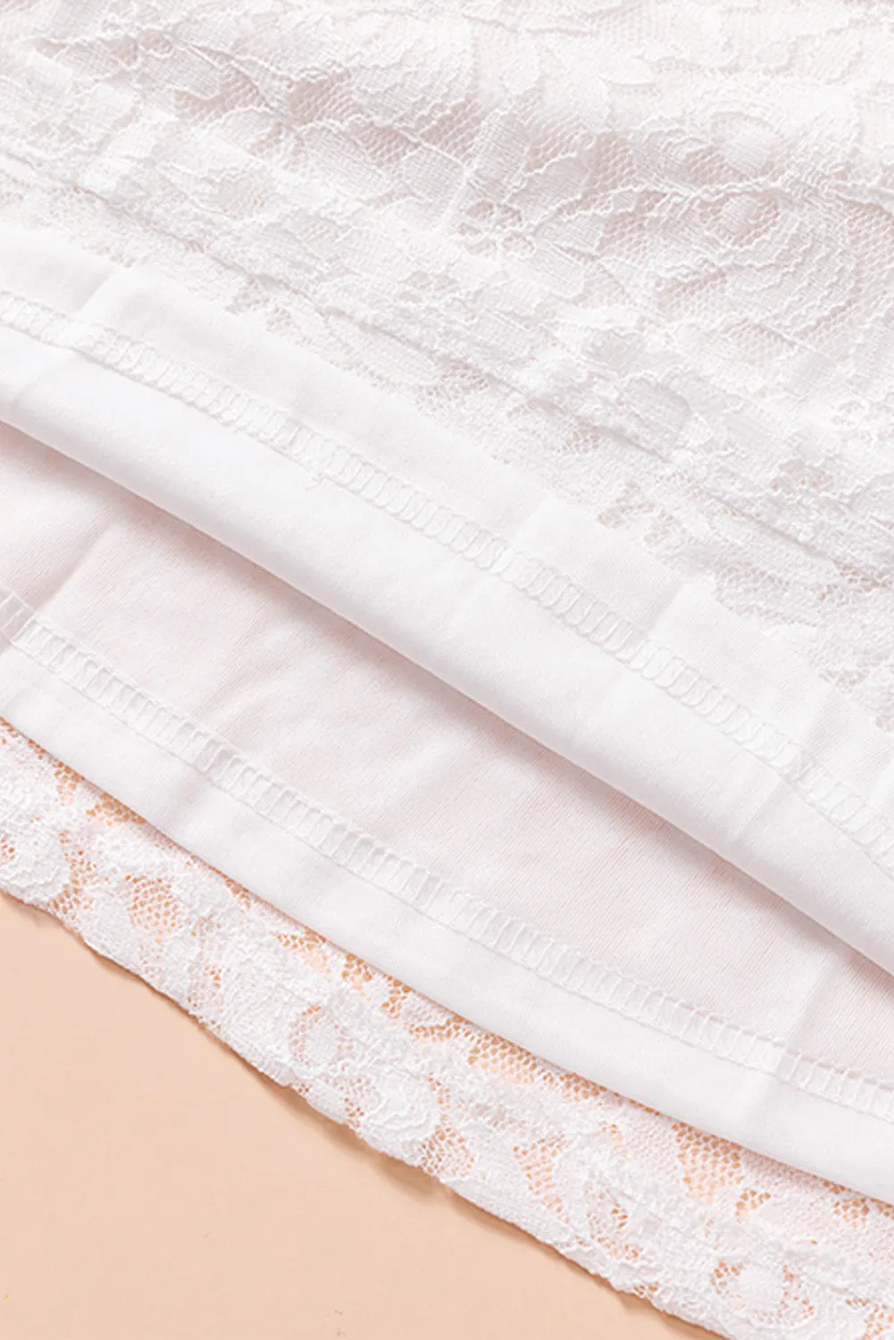 White Lace V Neck See-through Sleeve Mini Dress