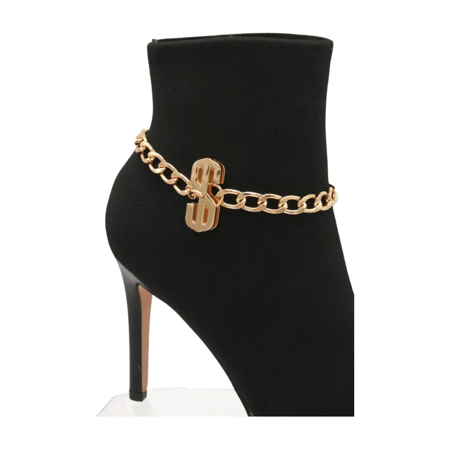 Women Gold Chain Boot Bracelet Shoe Dollar Sign $ Charm
