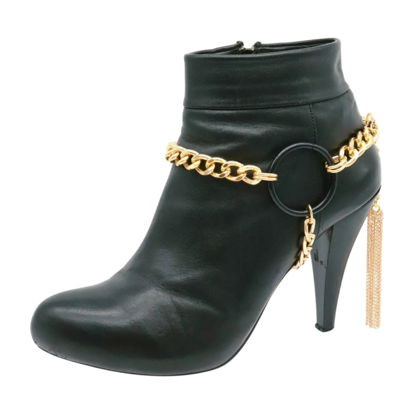 Women Gold Metal Chain Boot Bracelet Shoe Black Circle Charm Tassel