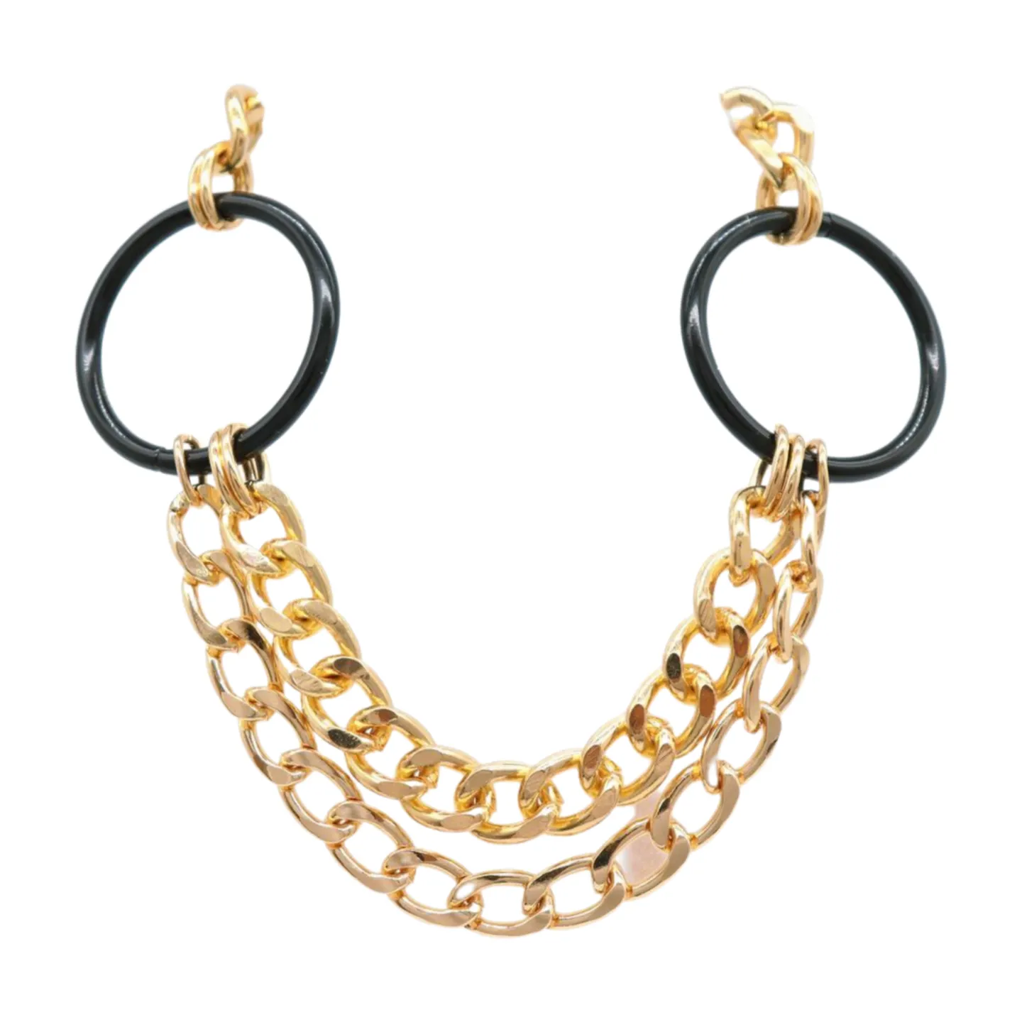 Women Gold Metal Chain Boot Bracelet Shoe Black Circle Charm Tassel