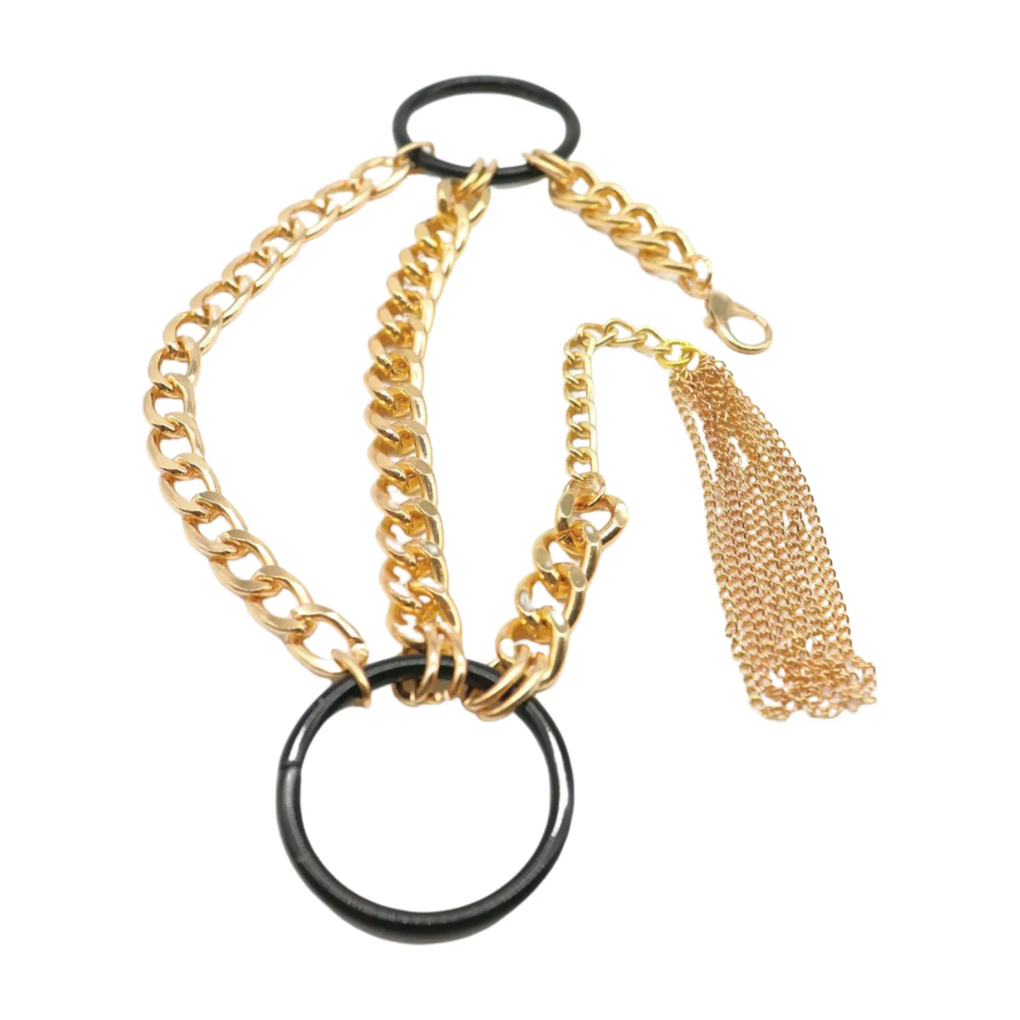Women Gold Metal Chain Boot Bracelet Shoe Black Circle Charm Tassel