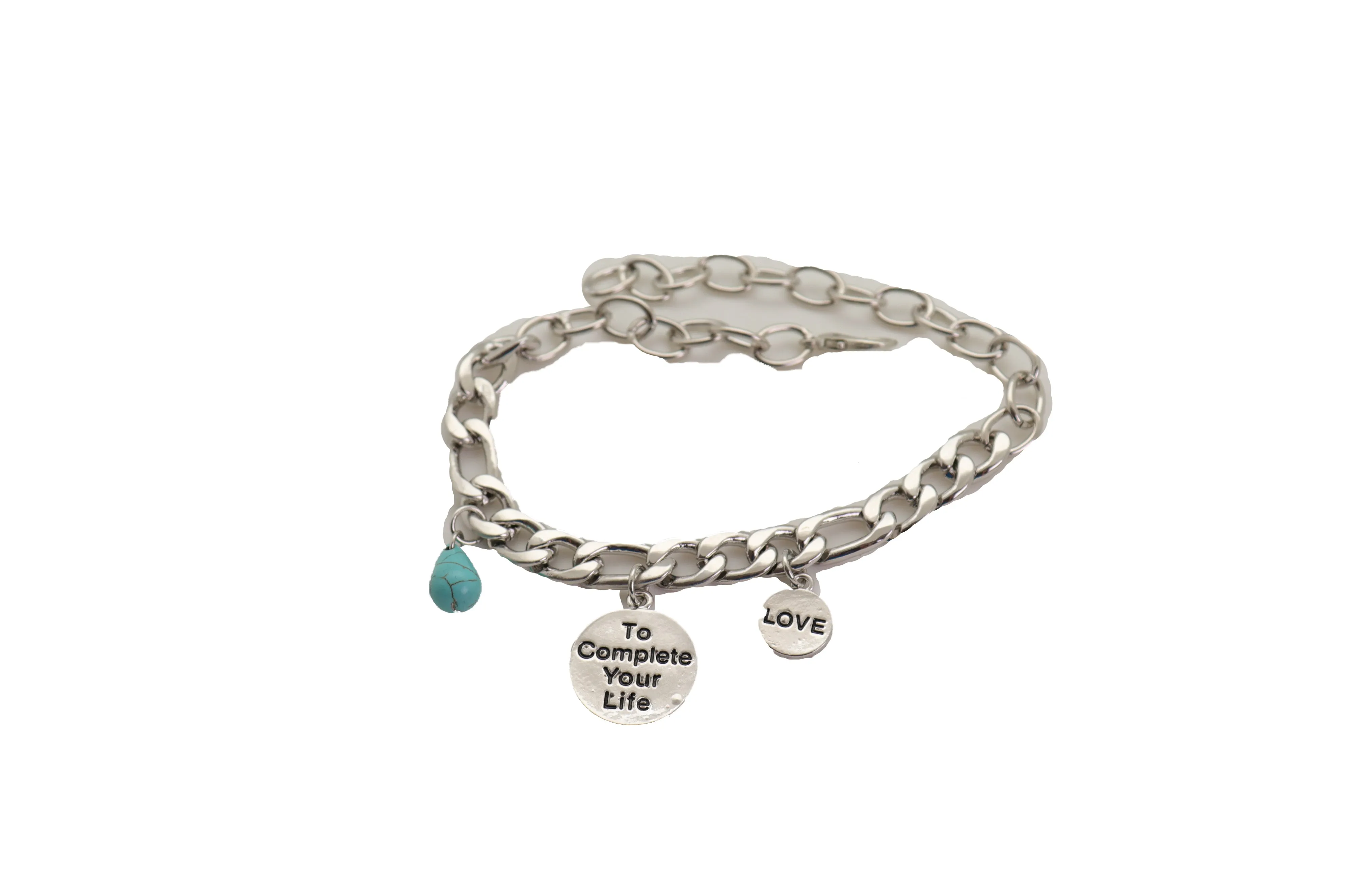 Women Silver Metal Chain Boot Bracelet Shoe Anklet Charm Love Complete Life