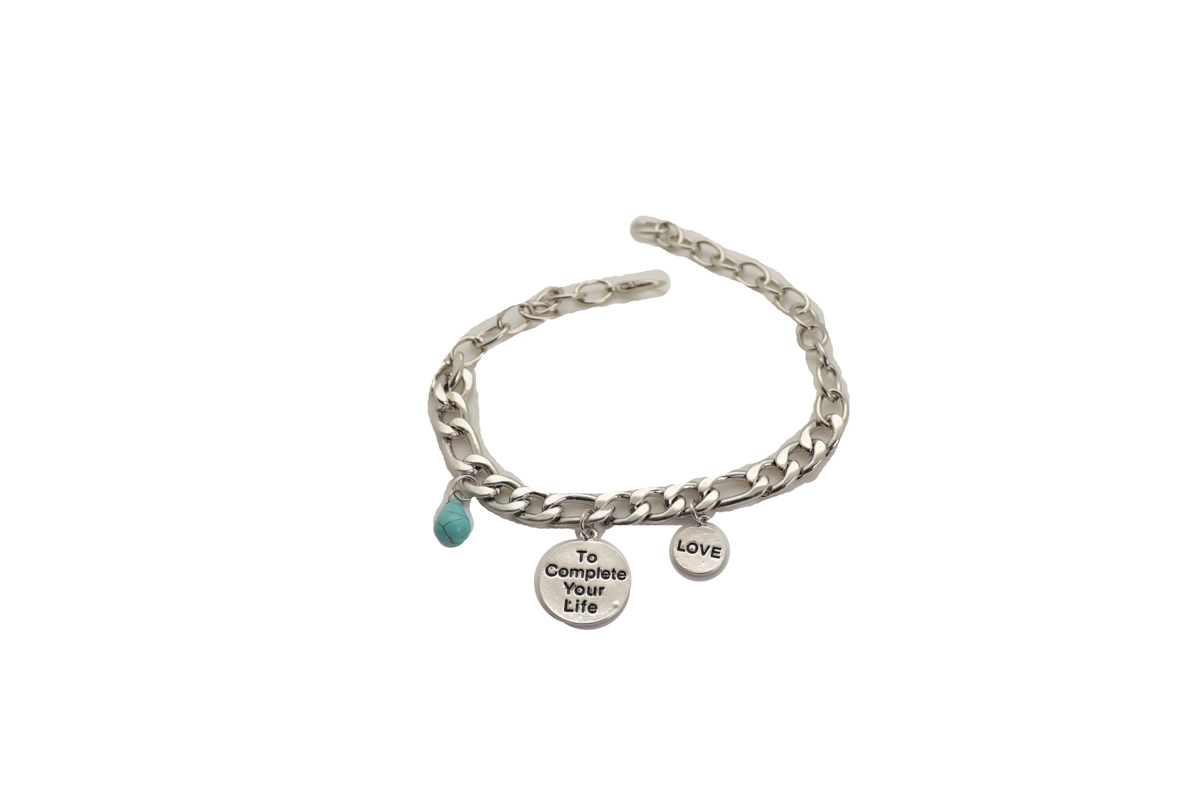 Women Silver Metal Chain Boot Bracelet Shoe Anklet Charm Love Complete Life