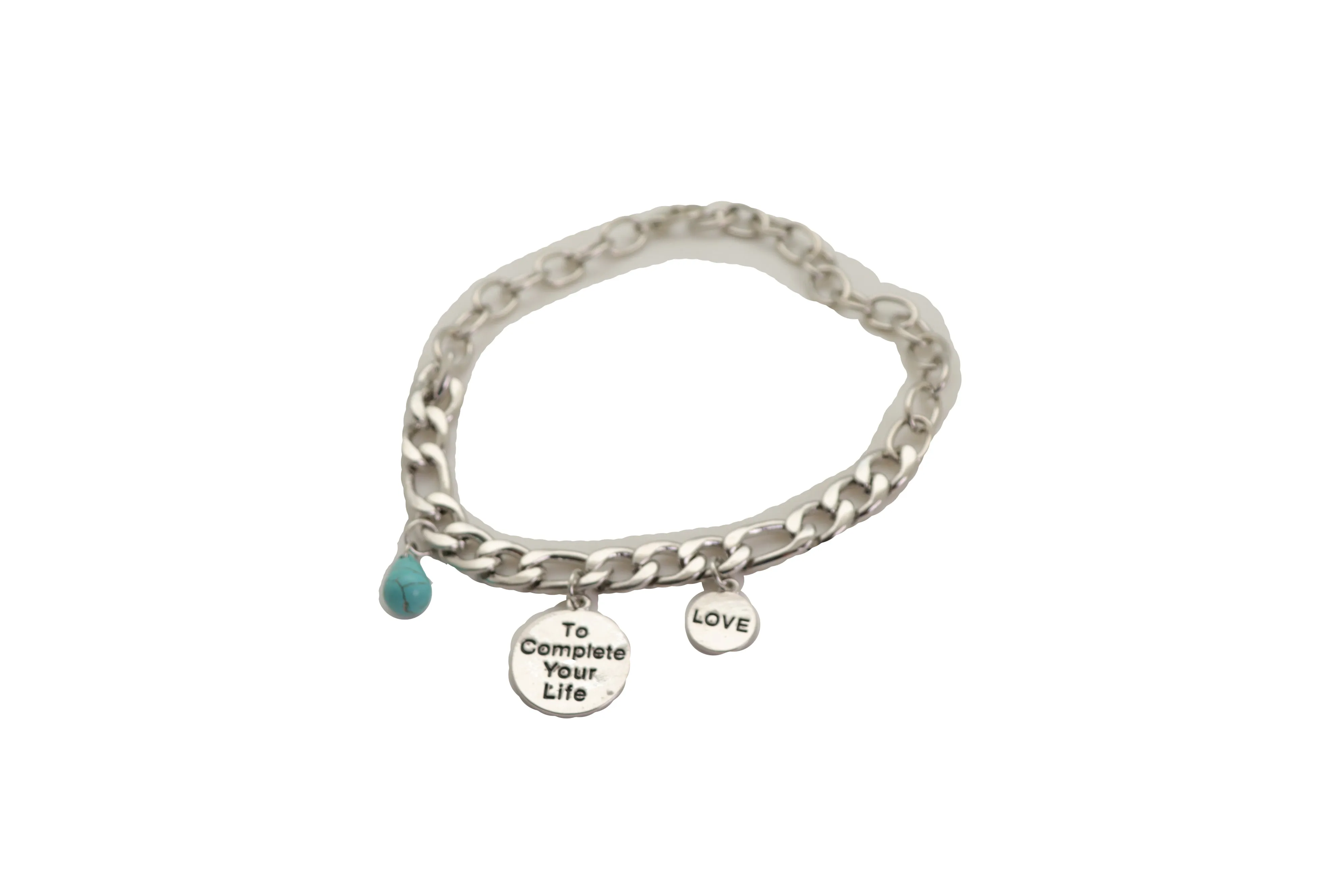 Women Silver Metal Chain Boot Bracelet Shoe Anklet Charm Love Complete Life